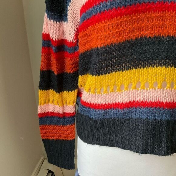 Moon and Madison Multicolor Striped Sweater Anthro Open Knit Dopamine Slouchy. S - Picture 6 of 9